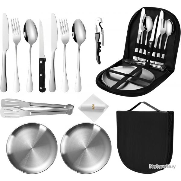 2 Personnes Vaisselle Camping - 12 Pcs Set de Couverts de Camping pour la Randonne