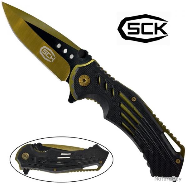 Couteau pliant ouverture assiste lame dore - SCK