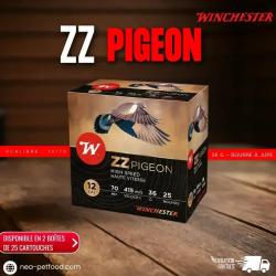 2X WINCHESTER ZZ PIGEON 36 gr calibre 12/70 bourre a jupe 25 cartouches Plomb de 4