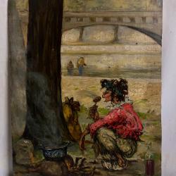Gaston le Beuze  huile sur panneauLe cordon bleu sous les ponts de Paris