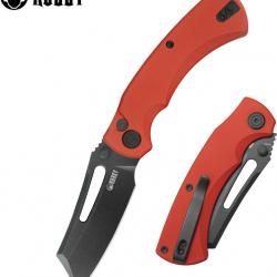 Couteau Kubey Dheo Red Lame Wharncliffe Acier Sandvik 14C28N Manche G-10 Button Lock IKBS KUB378C