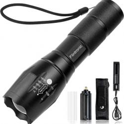 Lampe Torche LED Puissante 3500 Lumens Étanche IPX6 Chargeur USB et Holster 5 Modes Zoom