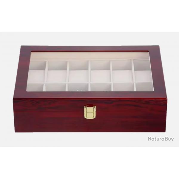 Bote  montres en bois coffret luxe 12 emplacements organisateur rangement