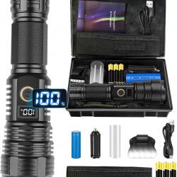 Lampe Torche 23000 Lumens Ultra Puissante XHP90 LED Zoomable 5 Modes Étanche IPX5 Camping Pêche