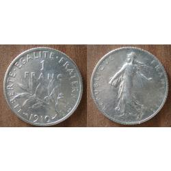 France 1 Franc 1910 Piece Semeuse Argent Francs