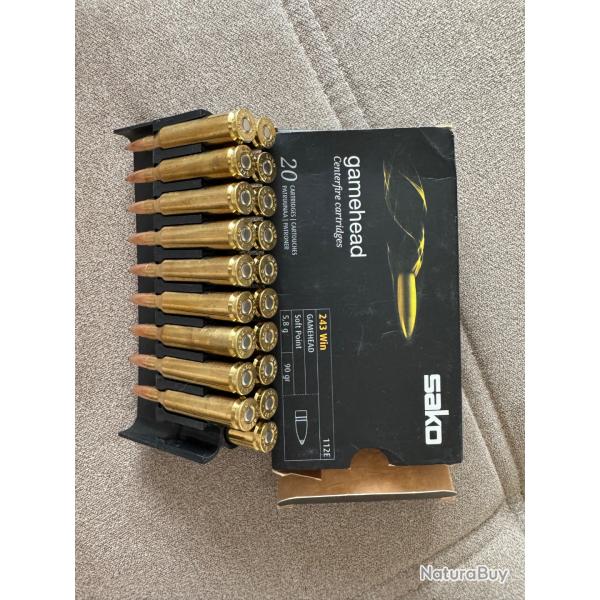 19 balles Sako 243win gamehead soft point 5,8g 90gr