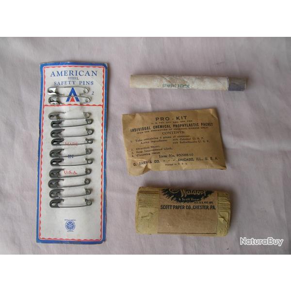 WW2 US LOT DE 4 LMENTS MDICALES/HYGINES MILITAIRES AMRICAINS 39-45 PAPIER STYLO SHAVE ..LOT 4