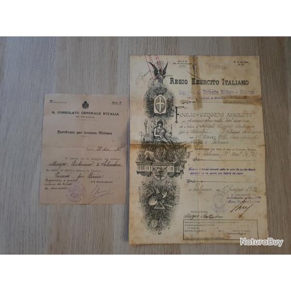 Papiers militaires italie Palerme diplme certificat
