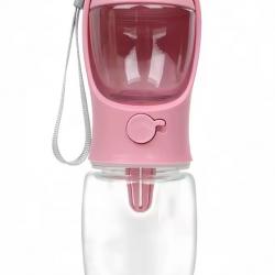 Bouteille d'eau & Nourriture Portable pour Chien Animaux 350ml Rose Idéale en Voyage