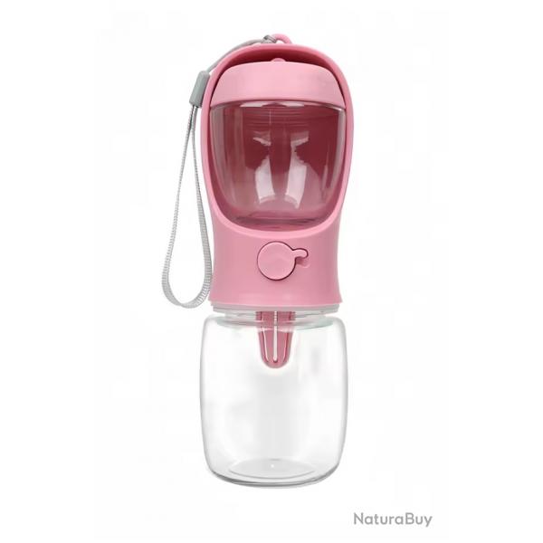 Bouteille d'eau & Nourriture Portable pour Chien Animaux 500ml Rose Idale en Voyage