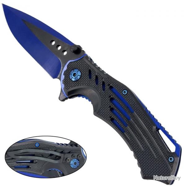 Couteau pliant bleu et noir