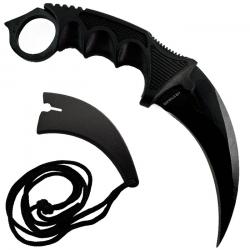 Couteau Karambit noir avec étui et cordon