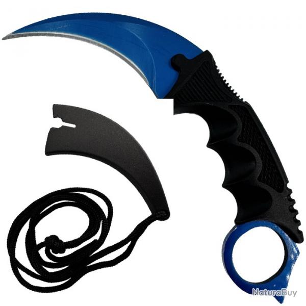 Couteau Karambit bleu avec tui