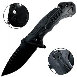 Couteau pliant tactique noir - brise-vitre et coupe-ceinture