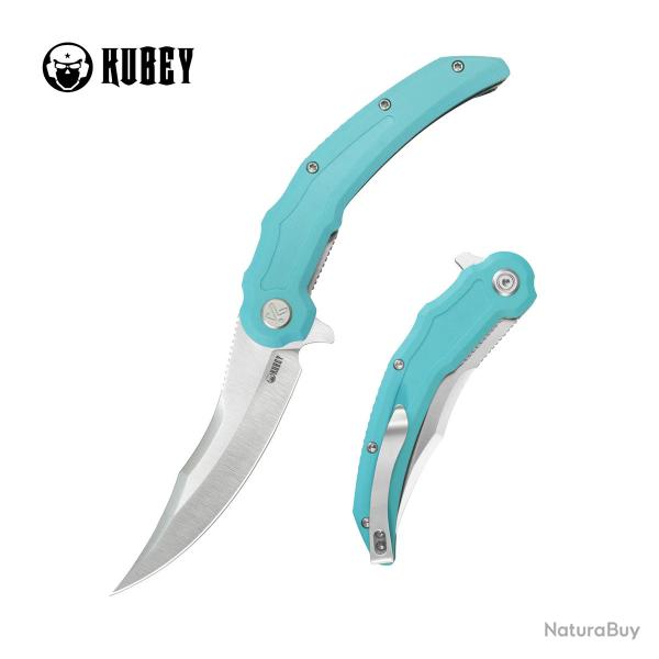 Couteau Kubey Wave Crest Pikal Tiffany Blue Lame Acier 14C28N Manche G10 Linerlock KIVT Clip KUB346B