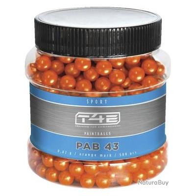 Annonce billes paintball : Boite de 500 Billes PAINTBALL T4E BIO CAL. .43 Orange