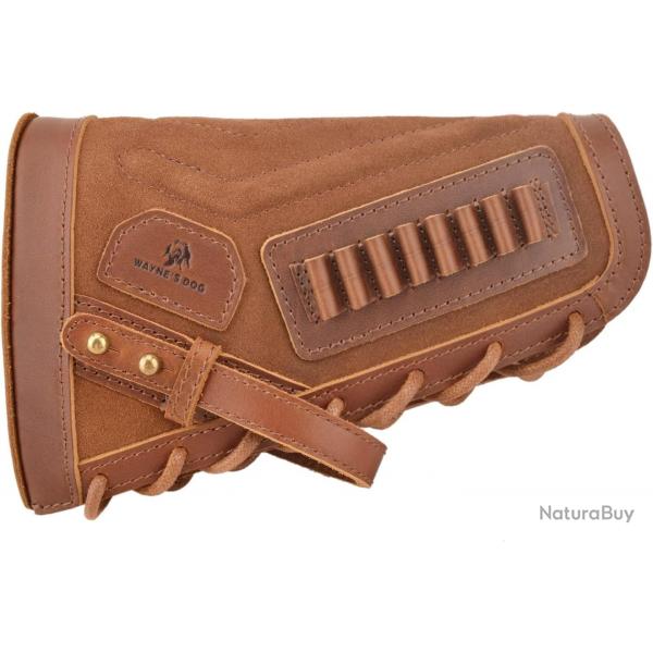 Busc de crosse avec cartouchire 22lr pour droitier - cuir vritable - marron - LIVRAISON GRATUITE