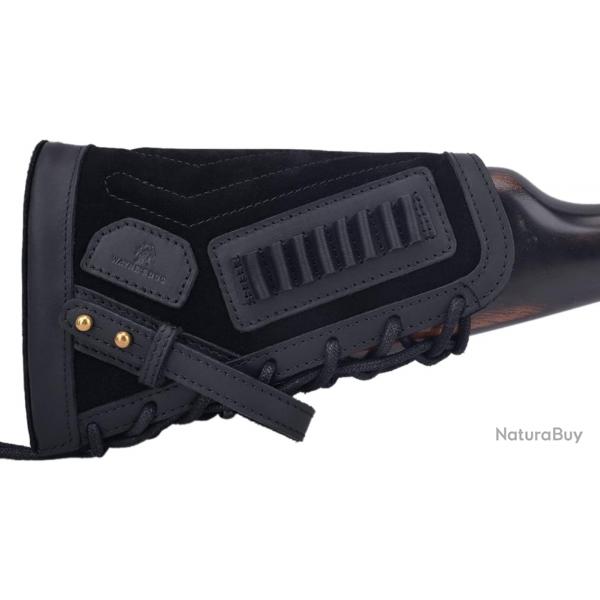 Busc de crosse avec cartouchière 22lr pour droitier - cuir véritable - noir - LIVRAISON GRATUITE