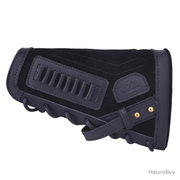 Busc de crosse avec cartouchière 22lr pour gaucher - cuir véritable - noir - LIVRAISON GRATUITE