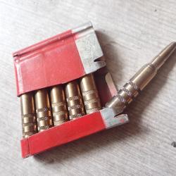 Lame chargeur de manipulation + 6 cartouches en laiton pour fusil 1889, 96/11: ogive arrondie. GP90