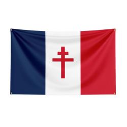 Drapeau France 60x90 cm Croix de Lorraine - polyester 100D - oeillets en cuivre durables