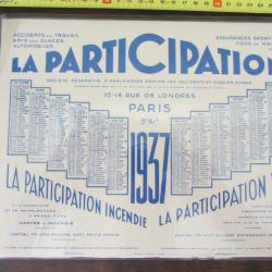 Buvard calendrier 1937 "La participation"