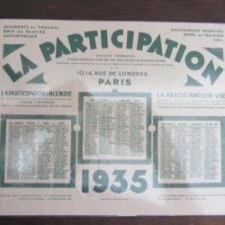 Buvard calendrier 1935 "La participation"