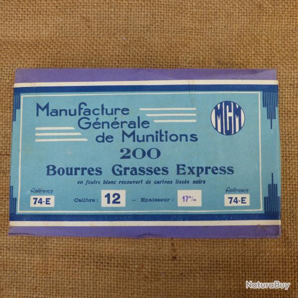 Bote de 200 bourres grasses MGM Cal.12