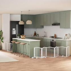 Barrière pour chien porte pliable 9panneaux blanc bois peuplier