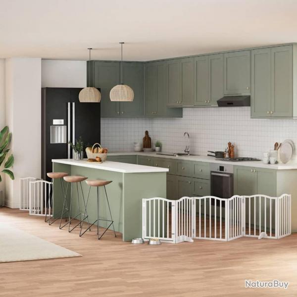 Barrire pour chien porte pliable 9panneaux blanc bois peuplier