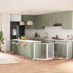 Barrière pour chien porte pliable 8panneaux blanc bois peuplier