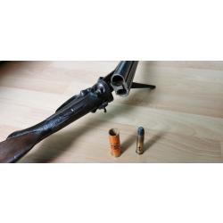 Fusil juxtaposé Mixte, type Lefaucheux, chambré en calibre 16 + 11.6x60