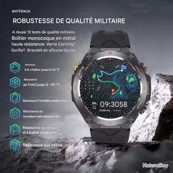 MONTRE CONNECTE GPS TANCHE SPORT & SANT - CRAN AMOLED 1,45" - 100 MODES SPORT - HOMME & FEMME