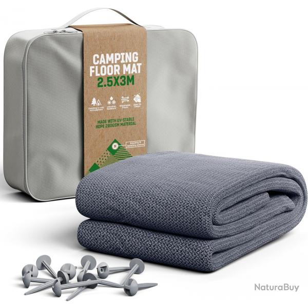 Tapis de Prau - Tapis de Camping Extrieur Impermable avec 12 Piquets - 300 cm x 300 cm