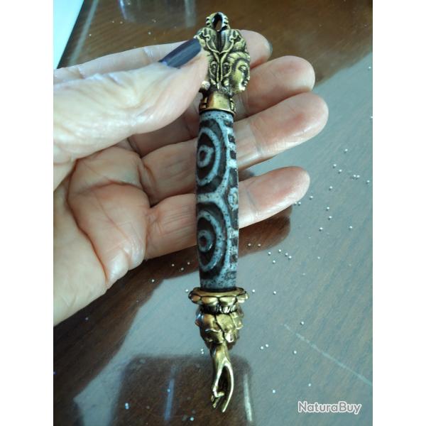 Amulette bouddhisme Tibtain pierre agate et laiton