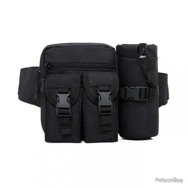 Sac banane multipoches camouflage + porte bouteille - noir - LIVRAISON GRATUITE