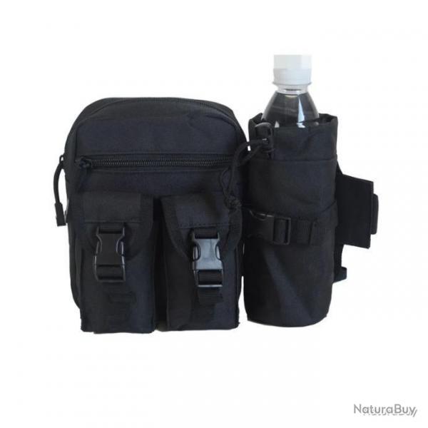 Sac banane multipoches camouflage + porte bouteille - noir - LIVRAISON GRATUITE