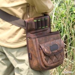 Sacoche de ball-trap en cuir porte cartouche tourbon - LIVRAISON GRATUITE