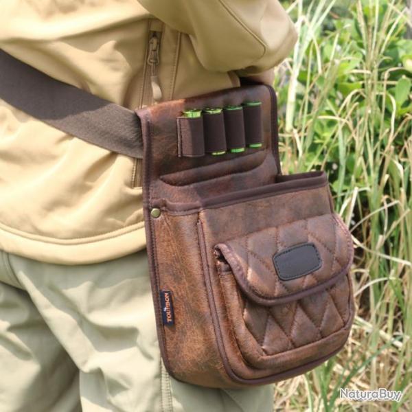 Sacoche de ball-trap en cuir porte cartouche tourbon - LIVRAISON GRATUITE