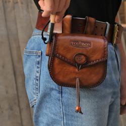 Cartouchière de ceinture en cuir véritable tourbon - LIVRAISON GRATUITE