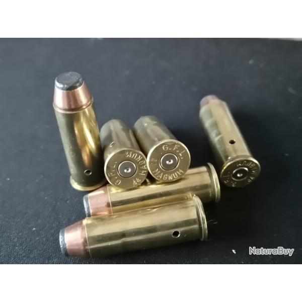 6 Cartouches 44 magnum neutralise tte semi blinde tui laiton