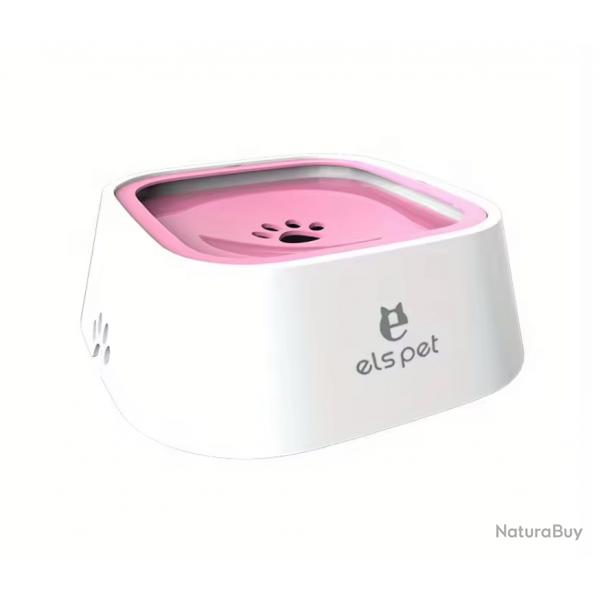 Bol d'eau Anti-Dbordement pour Animaux - Chiens & Chats 1,5 L Blanc/Rose