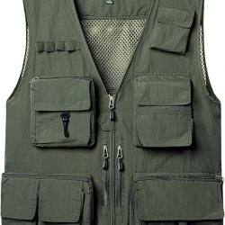 Gilet de Chasse en Maille Multi-Poches Séchage Rapide 15 Poches