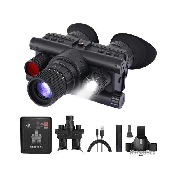 Jumelles Vision Nocturne 4K UHD - Photos 40MP Zoom 8x IR 600m Casque Mont Batterie 3000mA