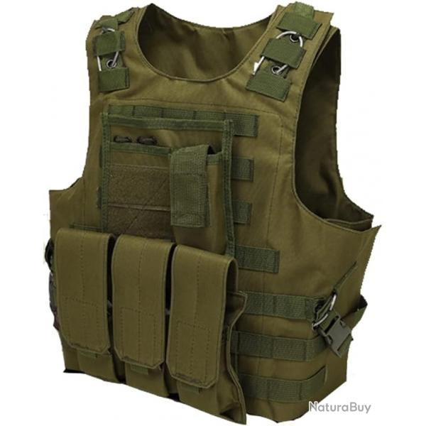 Gilet de Chasse Militaire Tactique Tissu Oxford 600D Vert