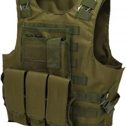 Gilet de Chasse Tissu Oxford 600D Militaire Tactique Plusieurs Poches Vert