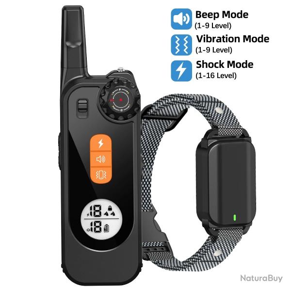 Collier de Dressage Chien IPX7 Etanche Tlcommande Longue Porte Bip Vibration Choc Anti-Aboiement