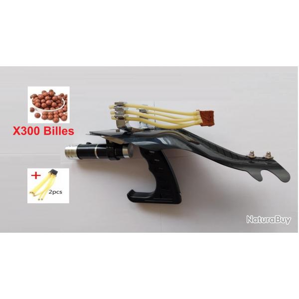 Fronde de Prcision Professionnelle + Laser 3x lastiques Puissants Protection Main + 300 Billes