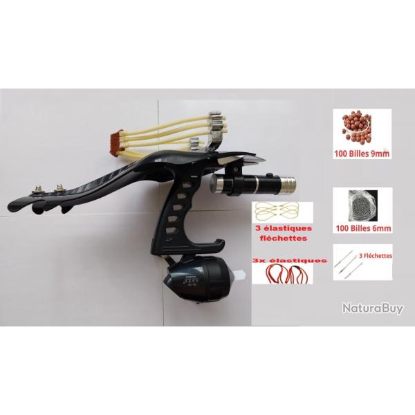 Fronde de Prcision Professionnelle Laser 3x lastiques Puissants Protection Main + 200 Billes