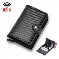 Portefeuille Porte-Cartes Anti-RFID Blocage | Cuir PU Robuste Carbone Noir | Compact & Sécurisé